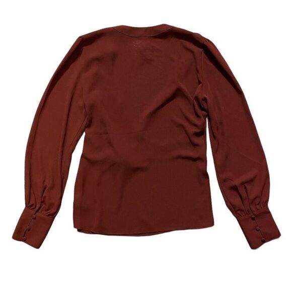 Express Merlot Long Sleeve Tie Front Wrap Chiffon Office Blouse NWT | Size Small - Picture 2 of 5